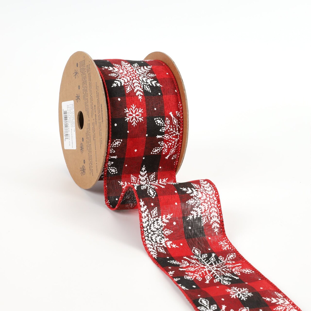 LaRibbons 2 1/2" Wired Ribbon | "Check Snowflake" Black/Red/White | 10 Yard Roll